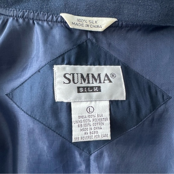 Pure Silk Vintage Bomber Unisex Zipper Up Navy Blue Slouchy Size L - Picture 5 of 9